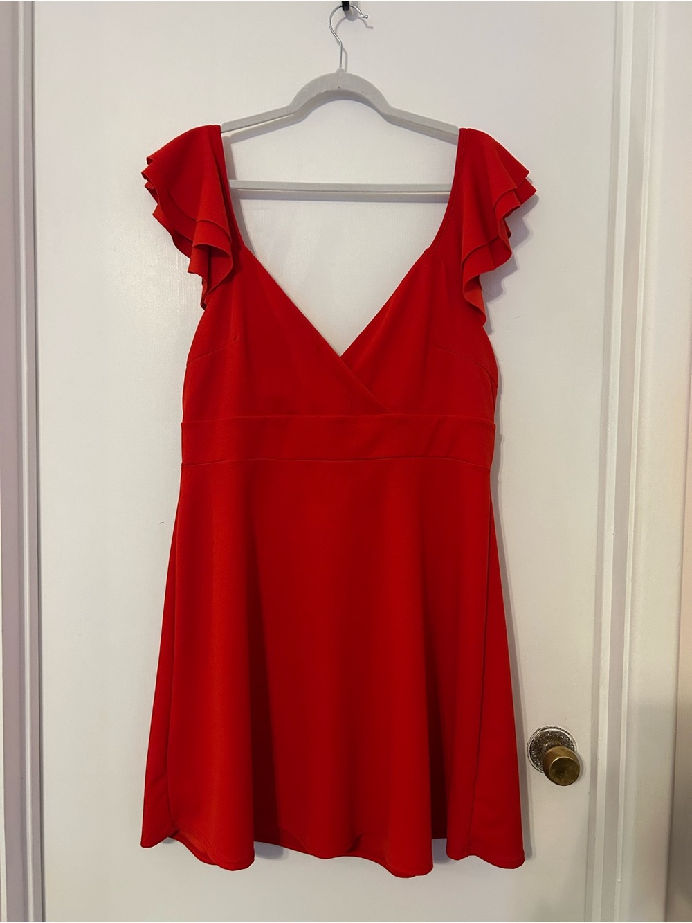 Altar'd State Red V-Neck Ruffle Sleeve Dress